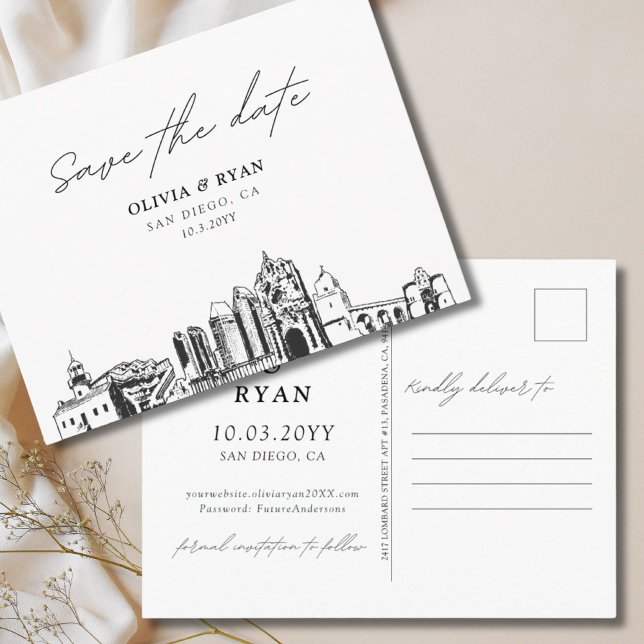 Postale Carte de mariage San Diego Save the Date (Ssn Diego Save the Date Postcard Elegant Wedding
)