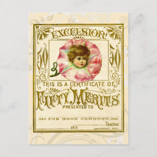 Postale Carte de mérite vintage pour un bon comportement