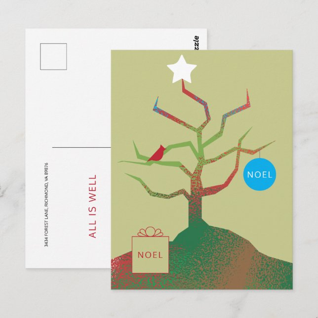 Postale Carte de Noël Arbre d'Art (Devant / Derrière)