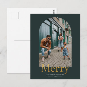 Postale Carte de Noël avec cadre photo en arche dorée