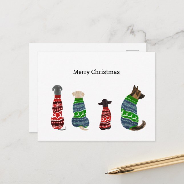 Postale Carte de Noël avec Chiens portant un pull (Devant/Arrière en situation)