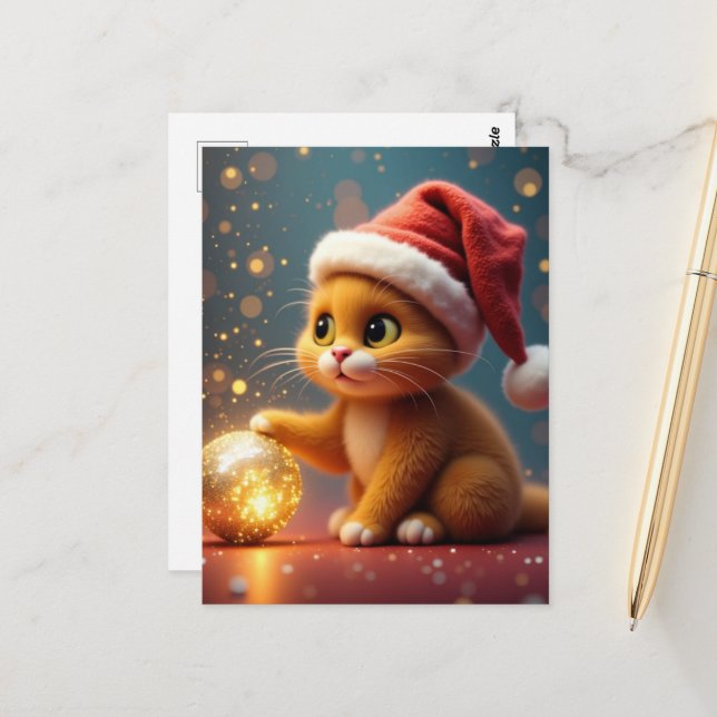 Postale Carte de Noël de chat (Devant/Arrière en situation)