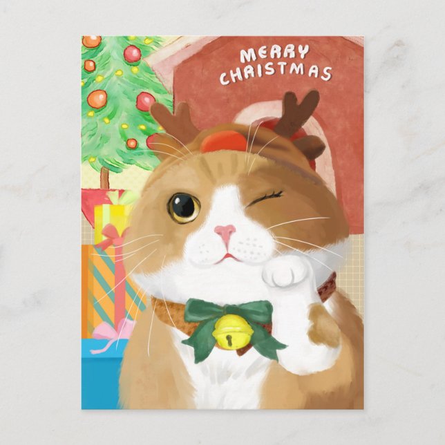 Postale Carte de Noël de chat de Noël (Devant)