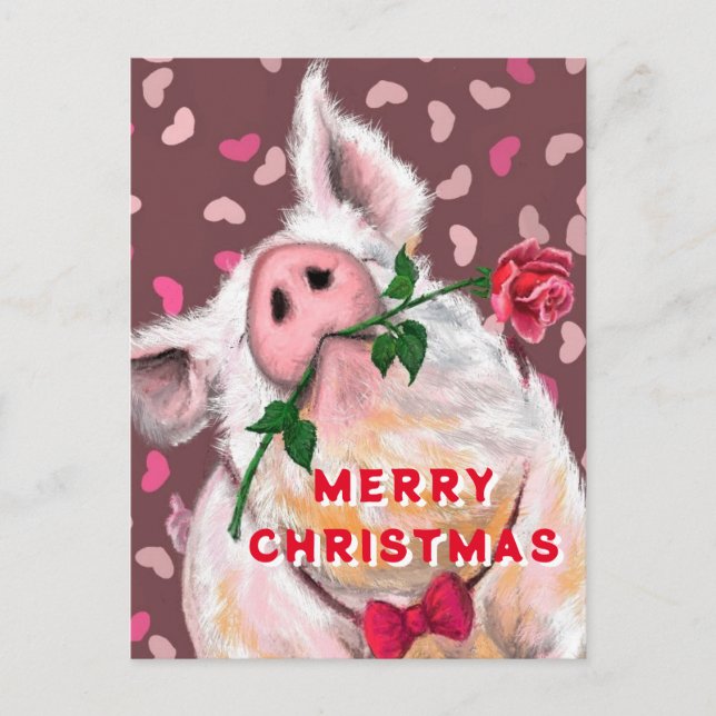 Postale Carte de Noël de cochon amusant (Devant)