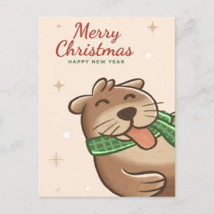 Postale Carte de Noël de la loutre joyeuse