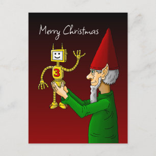 Postale Carte de Noël de lutin et de robot