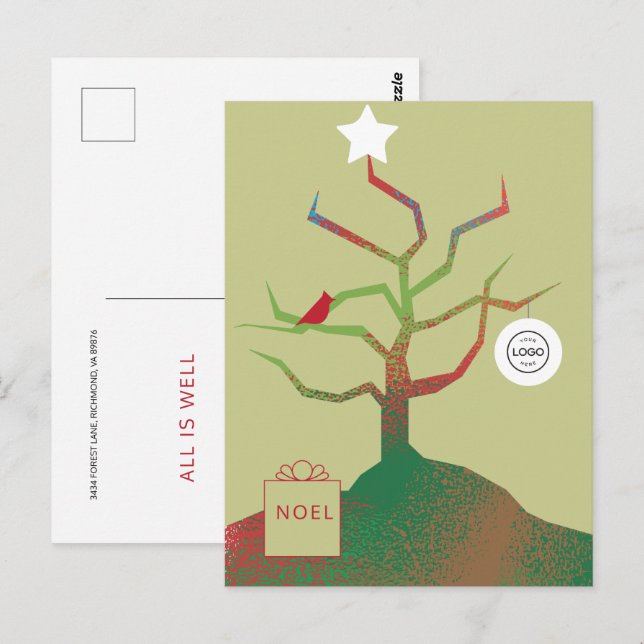 Postale Carte de Noël d'entreprise Arbre de l'Art (Devant / Derrière)
