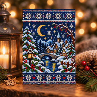 Postale Carte de Noël du village hivernal tricoté au clair