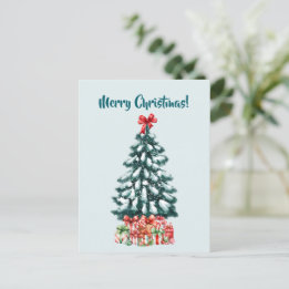 Postale Carte de Noël Élégante avec un Arbre enneigé