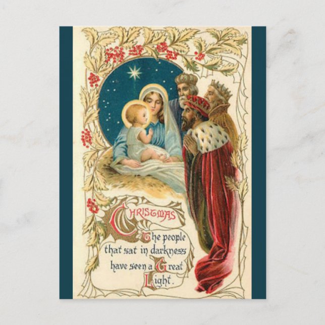 Postale Carte de Noël : La Visite des Trois Sages (Devant)