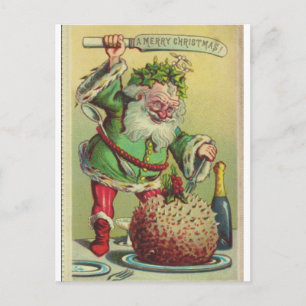 Postale Carte de Noël Père Noël Attaques Pudding