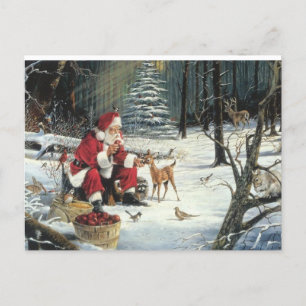Postale Carte de Noël Père Noël Deer Wildlife