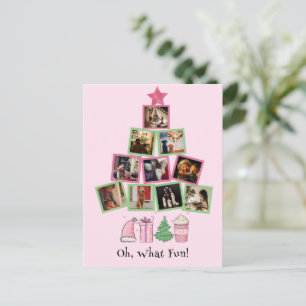 Postale Carte de Noël Rose et Verte Budget Oh Quelle Joie