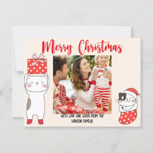 Postale Carte de Noël rouge Cutesy Cat