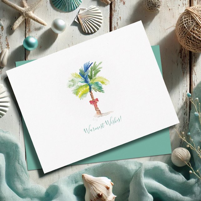 Postale Carte de Noël Tropical Palm Trees Postcard (Tropical Christmas postcard features watercolor palm tree art by Victoria Grigaliunas VG Invites)