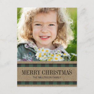 Postale Carte de Noël verte et noire à carreaux Kraft