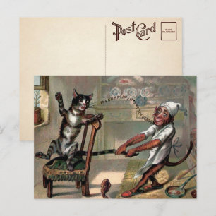 Postale Carte de Noël vintage de chat et de singe