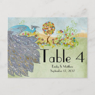 Postale Carte de numéro de Mariage Peacock & Flower Tree v