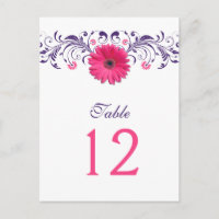 Carte de numéro de tableau de Gerbera rose marguer