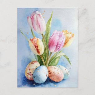 Postale Carte de Pâques avec des fleurs et des œufs de Pâq