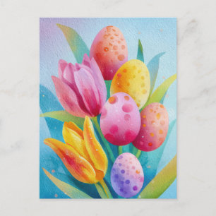 Postale Carte de Pâques avec des fleurs et des œufs de Pâq