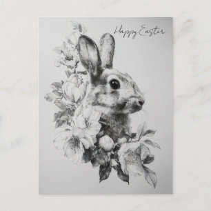 Postale Carte de Pâques avec fleurs et lapin de Pâques