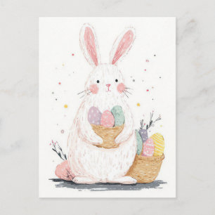 Postale Carte de Pâques avec Fleurs et Lapin de Pâques