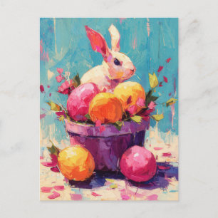 Postale Carte de Pâques avec Fleurs et Lapin de Pâques