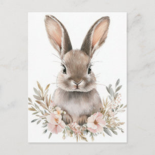 Postale Carte de Pâques avec fleurs et lapin de Pâques
