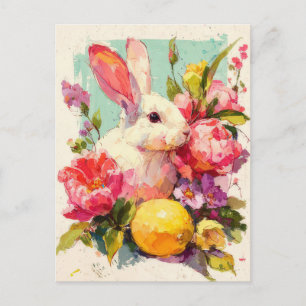 Postale Carte de Pâques avec fleurs et lapin de Pâques