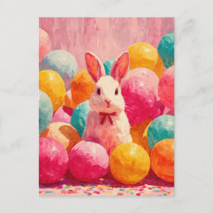 Postale Carte de Pâques avec fleurs et lapin de Pâques