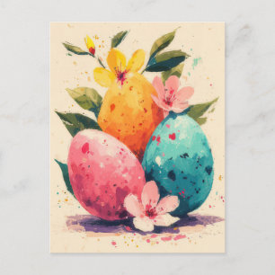 Postale Carte de Pâques avec fleurs et lapin de Pâques