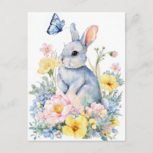 Postale Carte de Pâques avec Fleurs et Lapin de Pâques