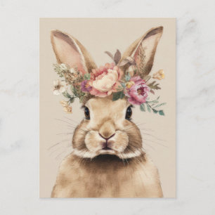 Postale Carte de Pâques avec fleurs et lapin de Pâques