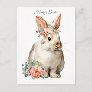 Postale Carte de Pâques avec fleurs et lapin de Pâques