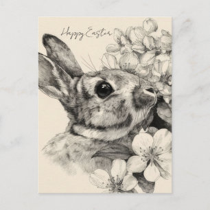 Postale Carte de Pâques avec Fleurs et Lapin de Pâques