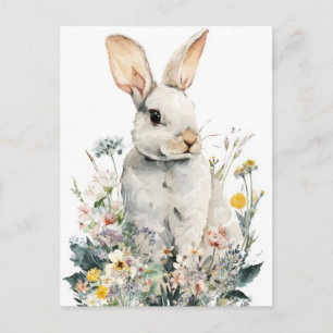 Postale Carte de Pâques avec fleurs et lapin de Pâques