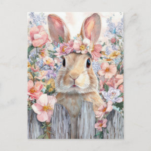 Postale Carte de Pâques avec fleurs et lapin de Pâques