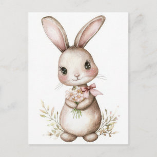 Postale Carte de Pâques avec fleurs et lapin de Pâques