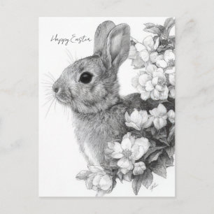 Postale Carte de Pâques avec fleurs et lapin de Pâques