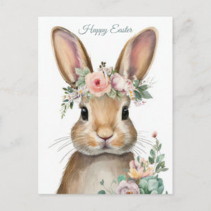 Postale Carte de Pâques avec fleurs et lapin de Pâques