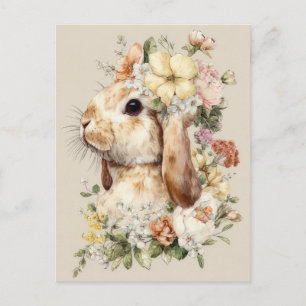 Postale Carte de Pâques avec fleurs et lapin de Pâques