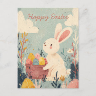 Postale Carte de Pâques avec fleurs et lapin de Pâques