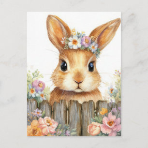 Postale Carte de Pâques avec fleurs et lapin de Pâques