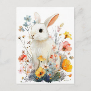 Postale Carte de Pâques avec Fleurs et Lapin de Pâques