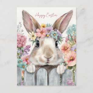 Postale Carte de Pâques avec Fleurs et Lapin de Pâques