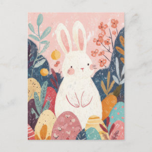 Postale Carte de Pâques avec Fleurs et Lapin de Pâques