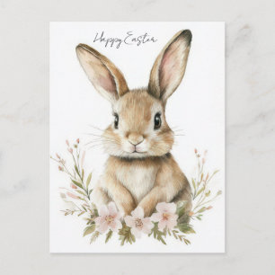 Postale Carte de Pâques avec Fleurs et Lapin de Pâques