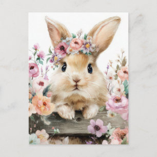 Postale Carte de Pâques avec fleurs et lapin de Pâques