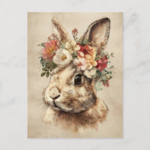 Postale Carte de Pâques avec fleurs et lapin de Pâques